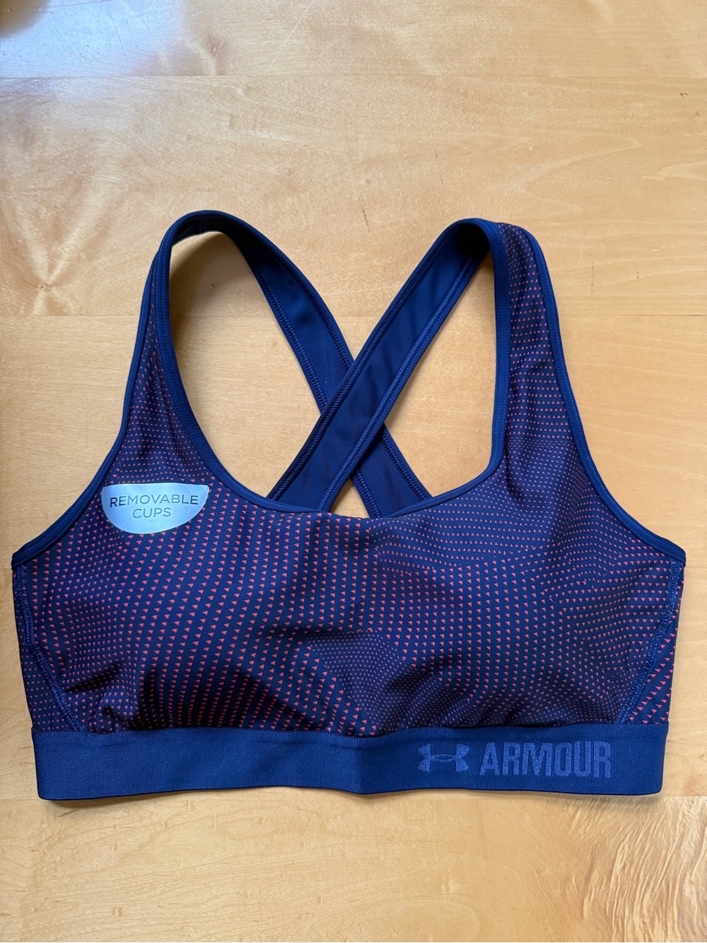 NEW Under Armour Women's Navy & Pink Sports Bra with Removable Cups